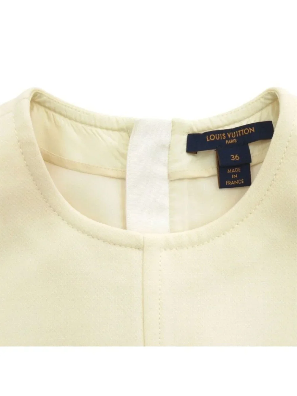 Louis Vuitton with Ribbon Bicolor Sleeveless Wool Ivory Navy Dress 36